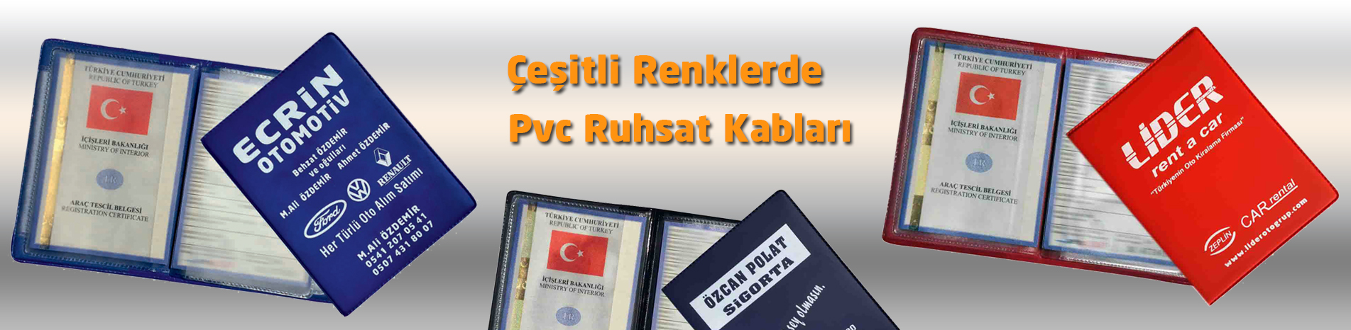 Çeşitli renklerde Pvc Ruhsat Kabları